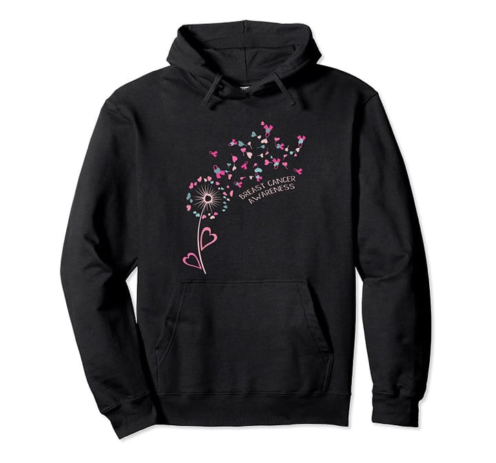 Flower Heart Ribbon Daisy Dandelion Breast Cancer Awareness Pullover Hoodie, T Shirt, Sweatshirt
