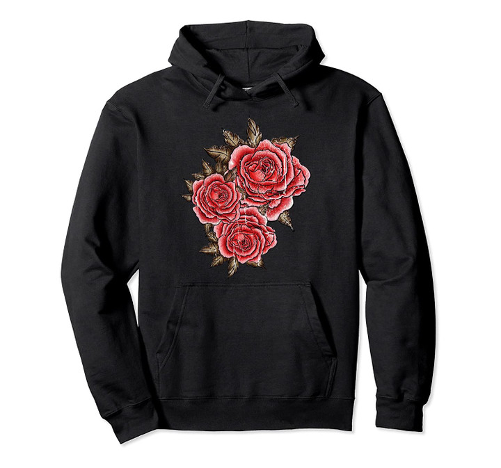 Red Roses and Leaves - Romantic Vintage Flowers - In Love Pullover Hoodie, T Shirt, Sweatshirt