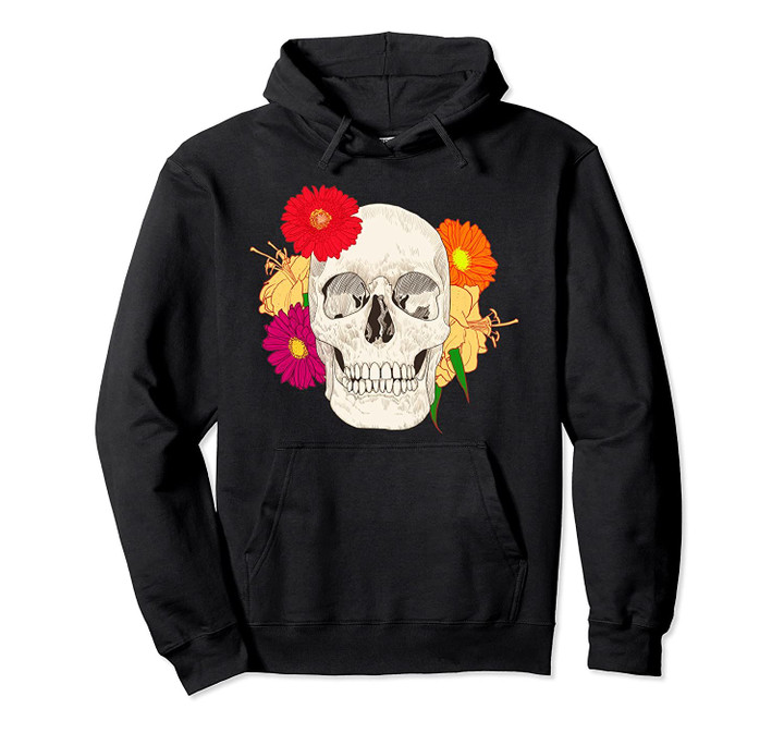 Flower Skull T-Shirt Sugar Skull Roses for Women Girls, Mens Pullover Hoodie, T Shirt, Sweatshirt