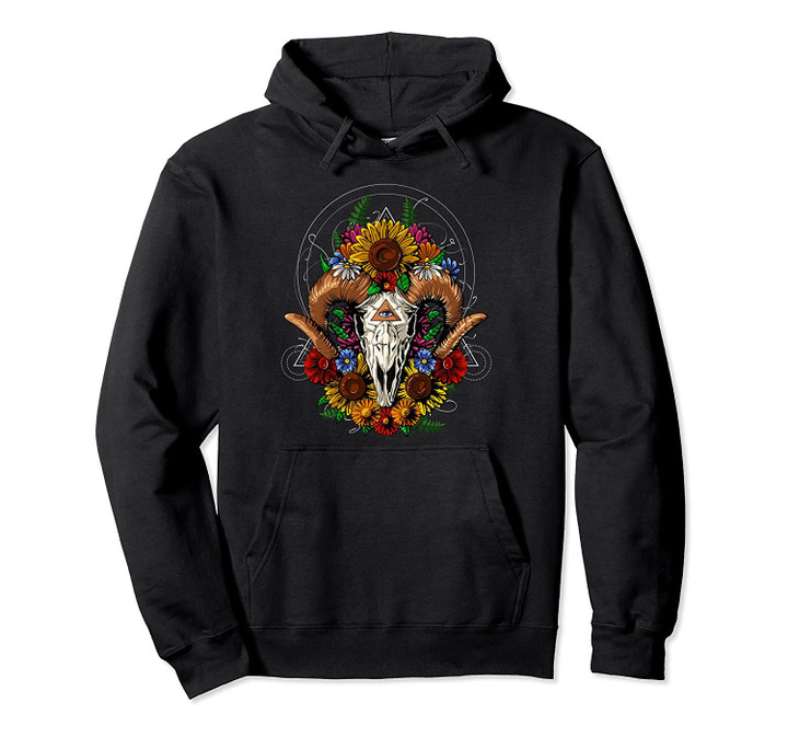 Goat Skull Psychedelic Sunflowers Floral Hippie Nature Pullover Hoodie, T Shirt, Sweatshirt