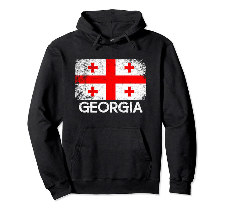 Georgian Flag | Vintage Made In Georgia Gift Pullover Hoodie, T Shirt, Sweatshirt