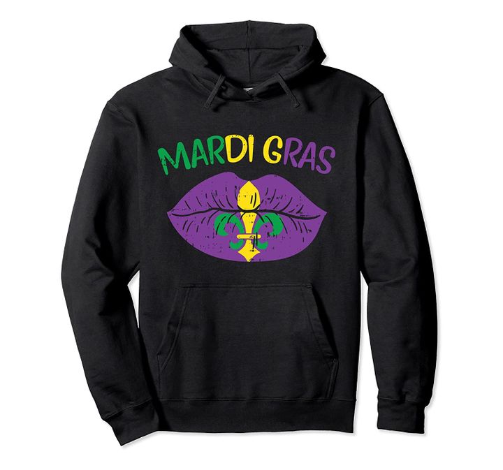 Mardi Gras Jester Hat Purple Lips Funny Mardi Gras Carnival Pullover Hoodie, T Shirt, Sweatshirt