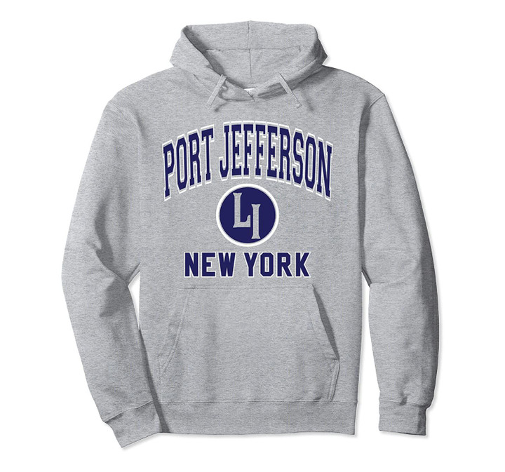 Port Jefferson LI Varsity Style Navy Blue Print Pullover Hoodie, T Shirt, Sweatshirt