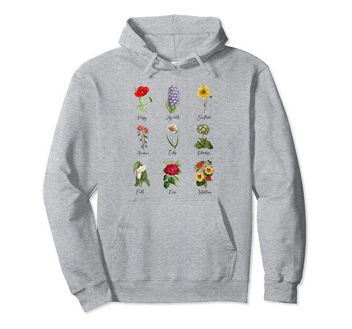 Botanist Gift - Vintage Flowers with Botanical Names Pullover Hoodie, T Shirt, Sweatshirt