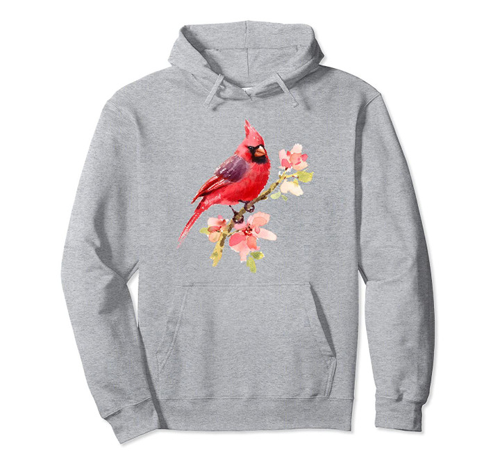 Cardinal Spirit Animal, Red Bird Stand on Pink Flower Pullover Hoodie, T Shirt, Sweatshirt