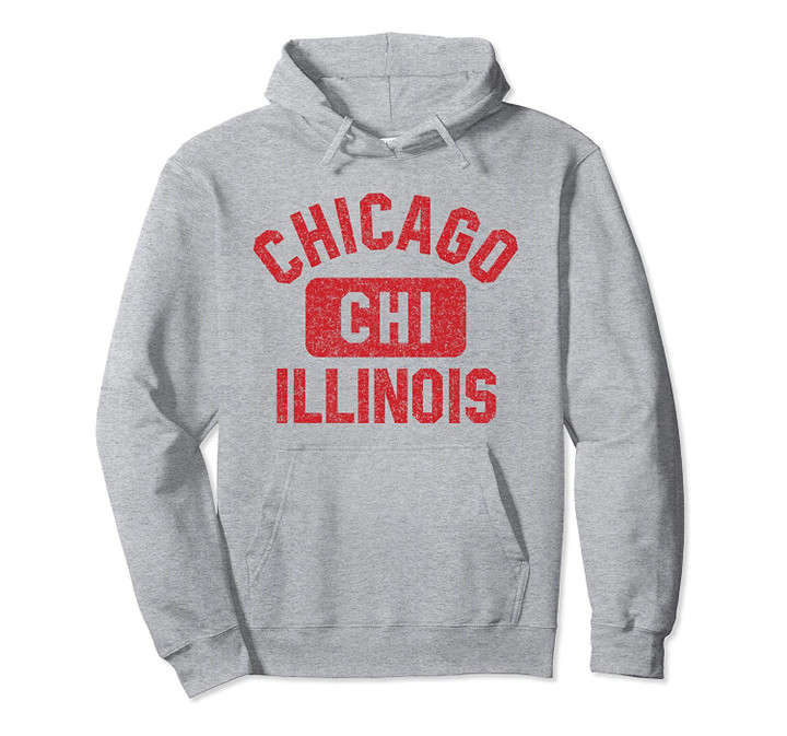 Chicago CHI Gym Style Distressed Red Print Pullover Hoodie, T Shirt, Sweatshirt