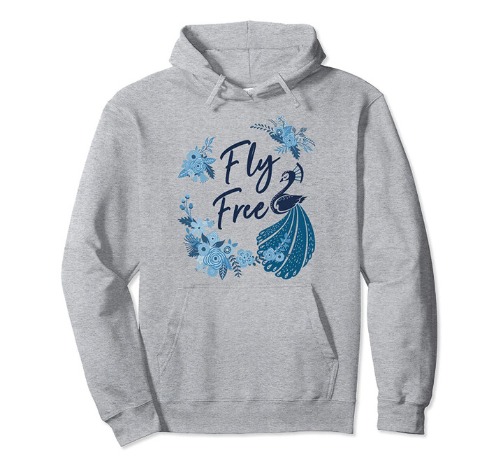 Fly Free Blue Peacock And Flowers Graphic Pullover Hoodie, T Shirt, Sweatshirt