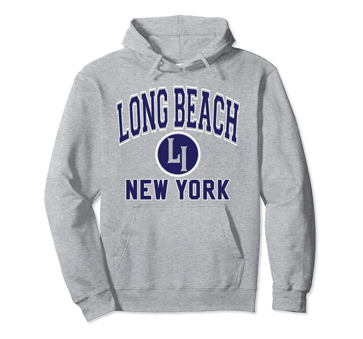 Long Beach LI Varsity Style Navy Blue Print Pullover Hoodie, T Shirt, Sweatshirt