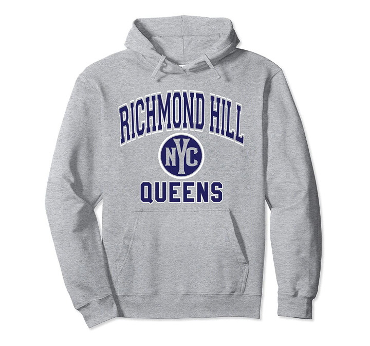 Richmond Hill NYC Varsity Style Navy Blue Print Pullover Hoodie, T Shirt, Sweatshirt