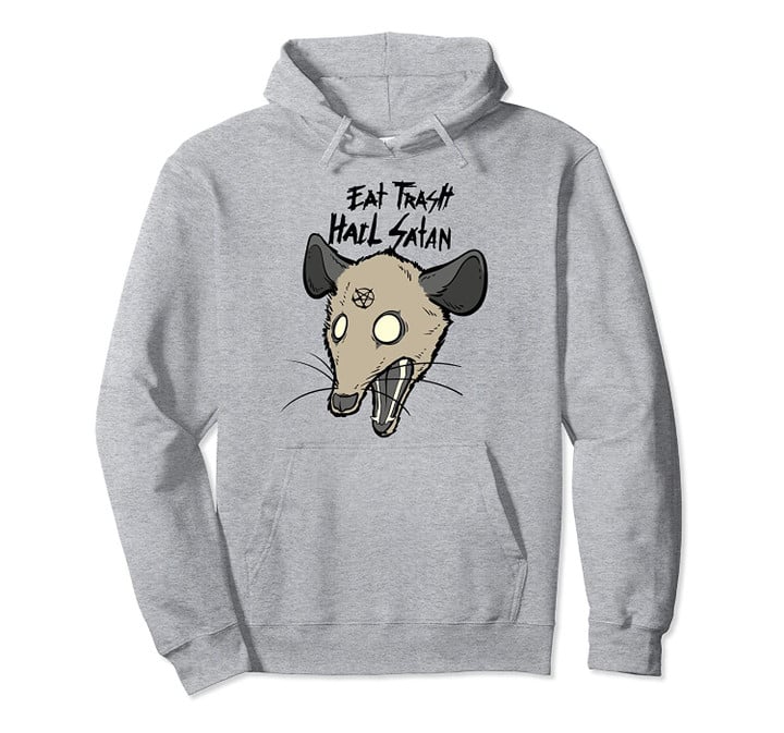 Eat Trash Hail Satan Funny Occult Possum Satanic Pentagram Pullover Hoodie, T Shirt, Sweatshirt