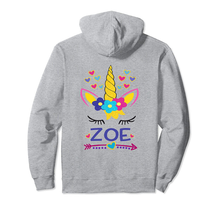 Zoe Unicorn Hearts Flowers Arrow Girls Personalized Gift Pullover Hoodie, T Shirt, Sweatshirt