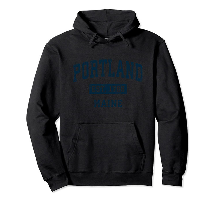 Portland Maine ME Vintage Sports Design Navy Print Pullover Hoodie, T Shirt, Sweatshirt