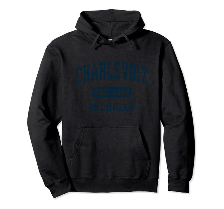 Charlevoix Michigan MI Vintage Sports Design Navy Print Pullover Hoodie, T Shirt, Sweatshirt