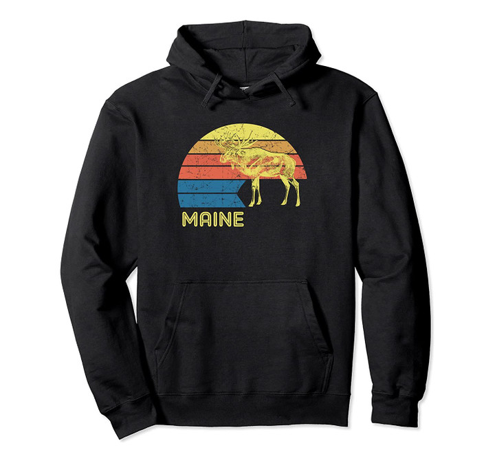 Retro Maine Hoodie with a Vintage Style Moose, T Shirt, Sweatshirt