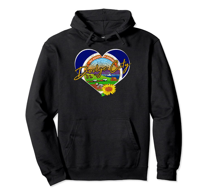 Dodge City Kansas Flag Heart Shirt State Souvenir Gift, T Shirt, Sweatshirt