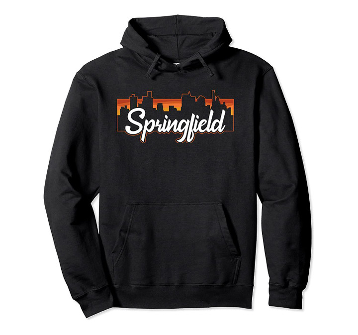 Vintage Style Retro Springfield Illinois Sunset Skyline Pullover Hoodie, T Shirt, Sweatshirt