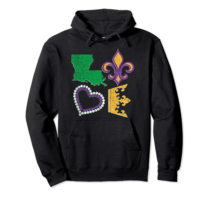 Mardi Gras Love Distressed Party Beads Louisiana New Orleans Pullover Hoodie, T Shirt, Sweatshirt