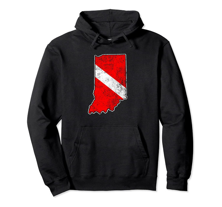Vintage Indiana Scuba Dive Flag State Map Diving Diver Pullover Hoodie, T Shirt, Sweatshirt