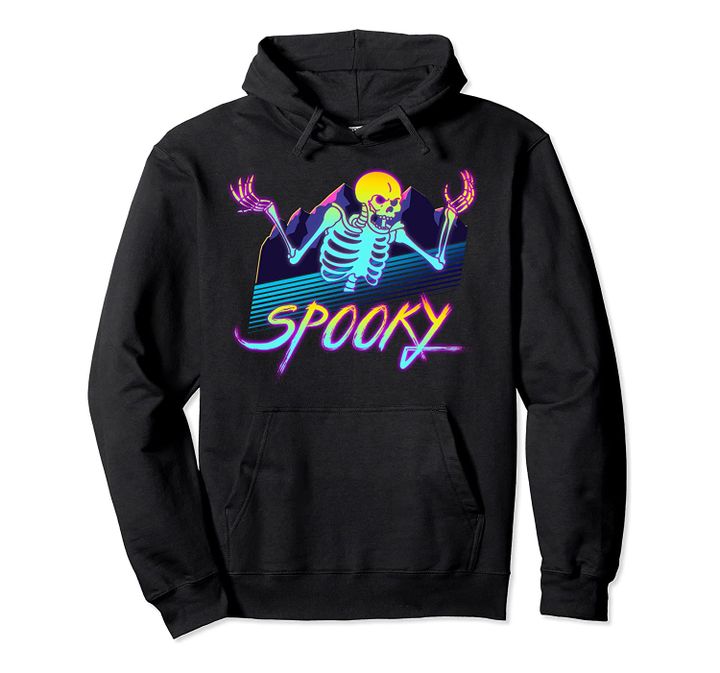 Scary Skeleton Meme Retro 80s Vaporwave Outrun Style Pullover Hoodie, T Shirt, Sweatshirt