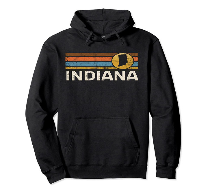 Graphic Tee Indiana US State Map Vintage Retro Stripes Pullover Hoodie, T Shirt, Sweatshirt