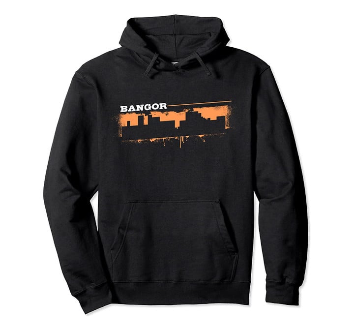Bangor Maine Skyline Retro Grafitti Style Pullover Hoodie, T Shirt, Sweatshirt