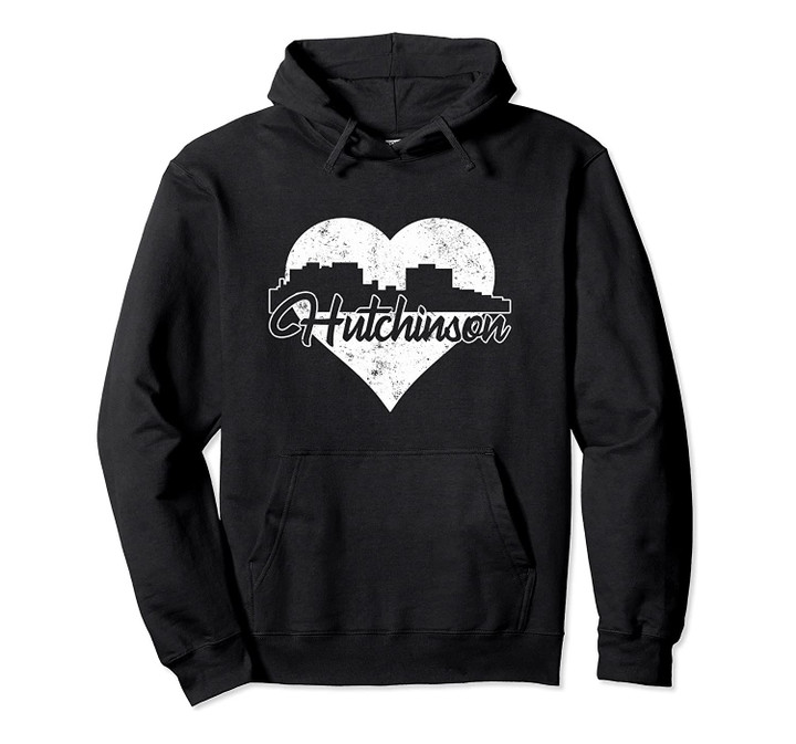 Retro Hutchinson Kansas Skyline Heart Distressed Pullover Hoodie, T Shirt, Sweatshirt