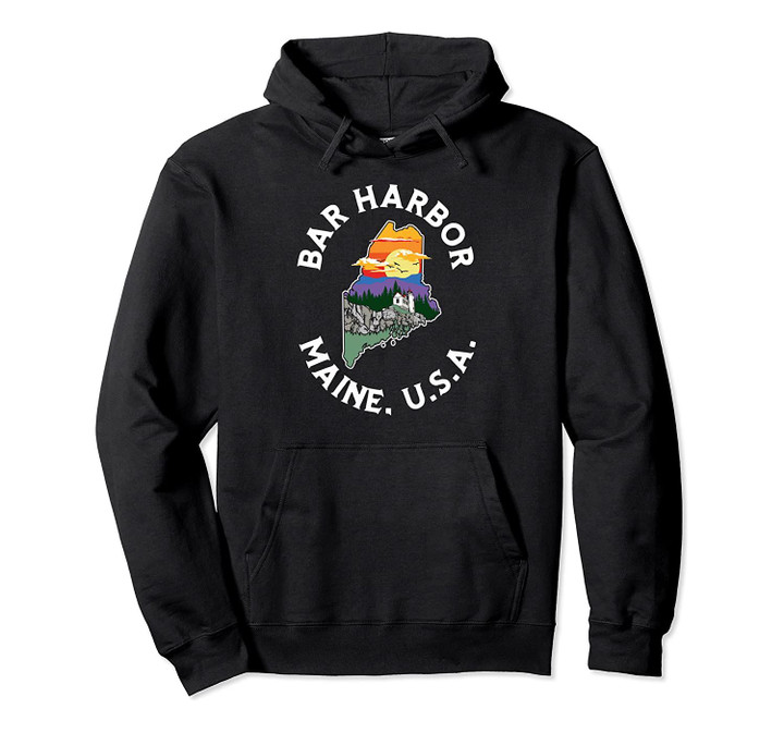 Retro Bar Harbor Maine Nature & Outside Illustrated Graphic Pullover Hoodie, T Shirt, Sweatshirt