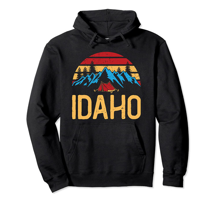 Retro Idaho Mountain Camping Vacation Gift Pullover Hoodie, T Shirt, Sweatshirt