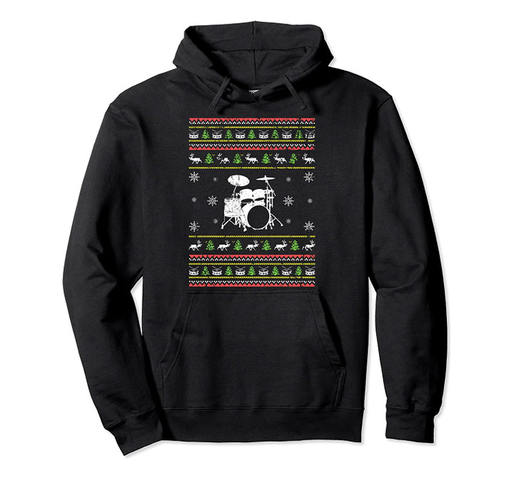 Ugly Christmas Sweater Brass Drum Set Distressed Gift Pullover Hoodie, T Shirt, Sweatshirt