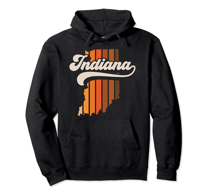 Indiana Vintage Retro 70s Style Stripe State Silhouette Pullover Hoodie, T Shirt, Sweatshirt