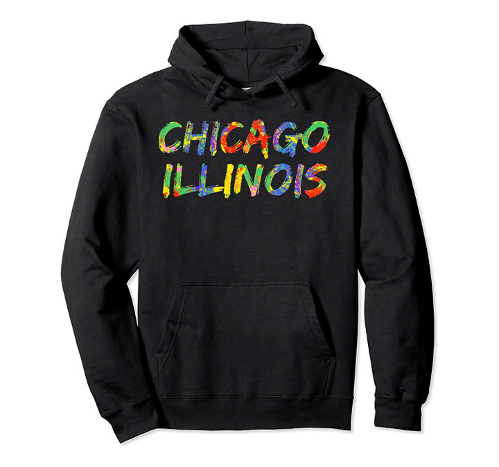 Colorful Rainbow IL Artwork City Pride Gift Chicago Illinois Pullover Hoodie, T Shirt, Sweatshirt