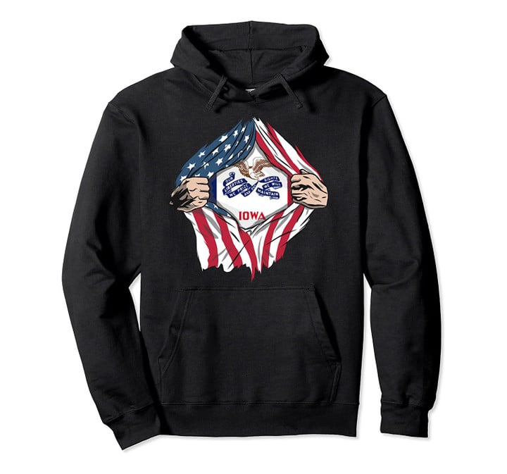 American Patriotic Gifts - Iowa State Flag Pullover Hoodie, T Shirt, Sweatshirt