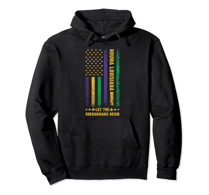 Mardi Gras Houma Louisiana Fleur-De-Lis American Flag Pullover Hoodie, T Shirt, Sweatshirt
