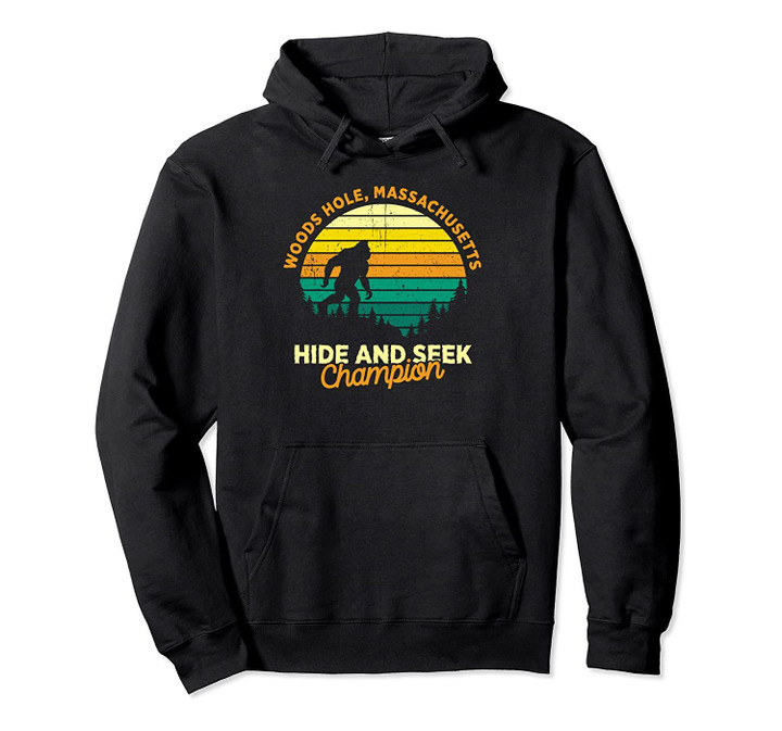 Retro Woods Hole, Massachusetts Big foot Souvenir Pullover Hoodie, T Shirt, Sweatshirt