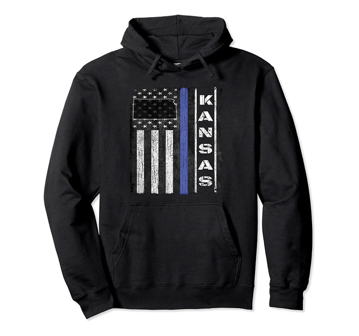 Kansas Thin Blue Line Police Hoodie USA Flag Cop Gifts Dad, T Shirt, Sweatshirt