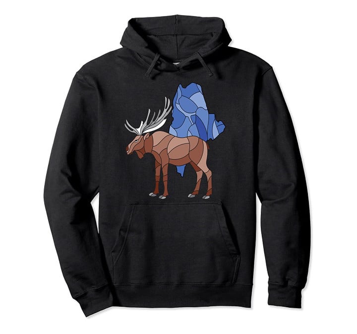 Maine Stained Glass Inspired Vacation Moose Pullover Hoodie, T Shirt, Sweatshirt