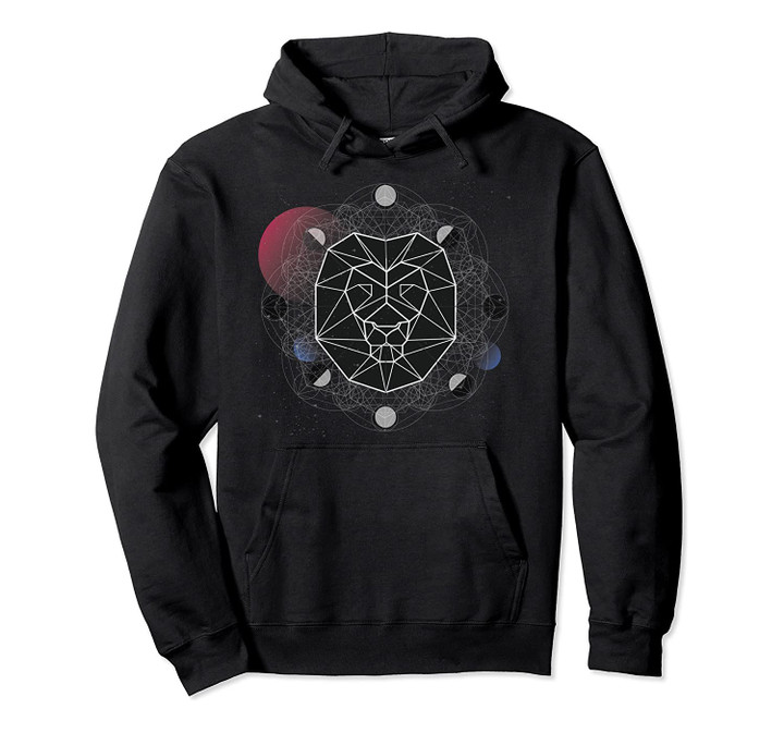 Polygon Lion - Psychedelic Moon Phases Graphic Pullover Hoodie, T Shirt, Sweatshirt