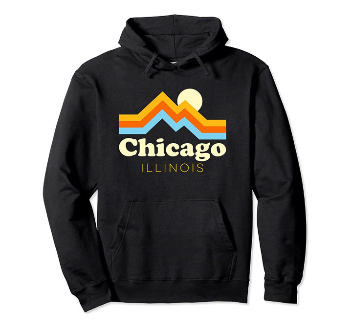 Chicago Illinois 70s Vintage Mountain Sunset Souvenir Light Pullover Hoodie, T Shirt, Sweatshirt
