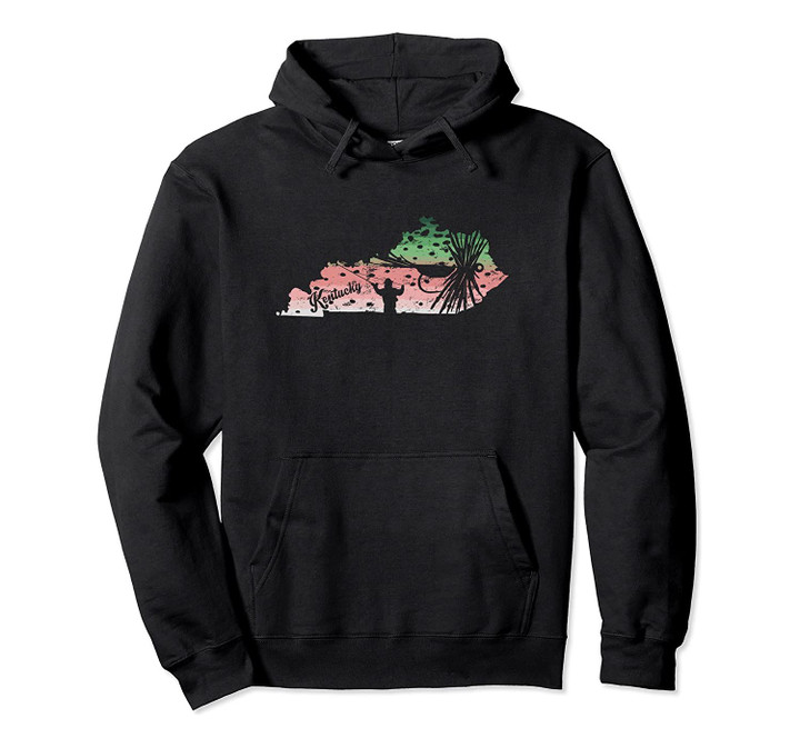 Vintage Big Fly Rainbow Trout Kentucky Map Fly Fishing Pullover Hoodie, T Shirt, Sweatshirt