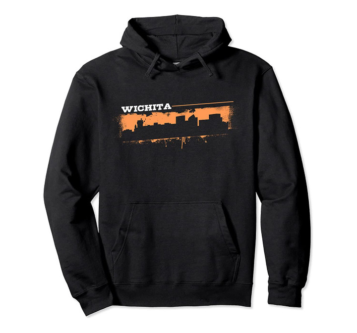 Wichita Kansas Skyline Retro Grafitti Style Pullover Hoodie, T Shirt, Sweatshirt