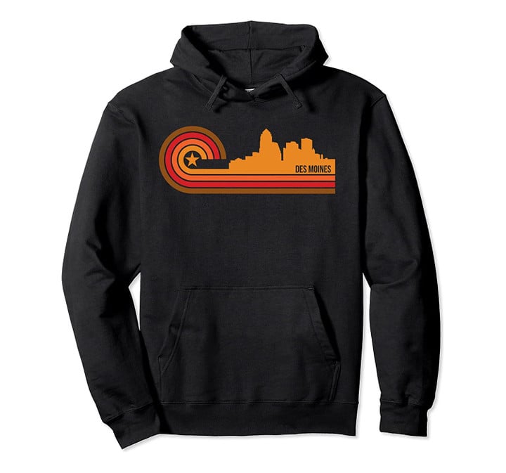 Retro Style Des Moines Iowa Skyline Hoodie, T Shirt, Sweatshirt