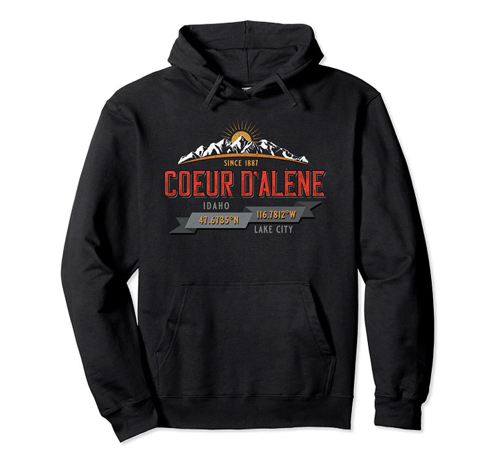 Vintage Coeur d'Alene Idaho Retro Souvenir Gifts Lake City Pullover Hoodie, T Shirt, Sweatshirt