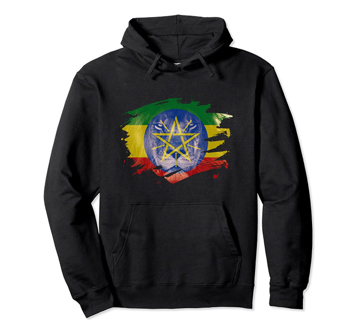 Ethiopia Flag and African Lion Picture - Ethiopian Pride Pullover Hoodie, T Shirt, Sweatshirt