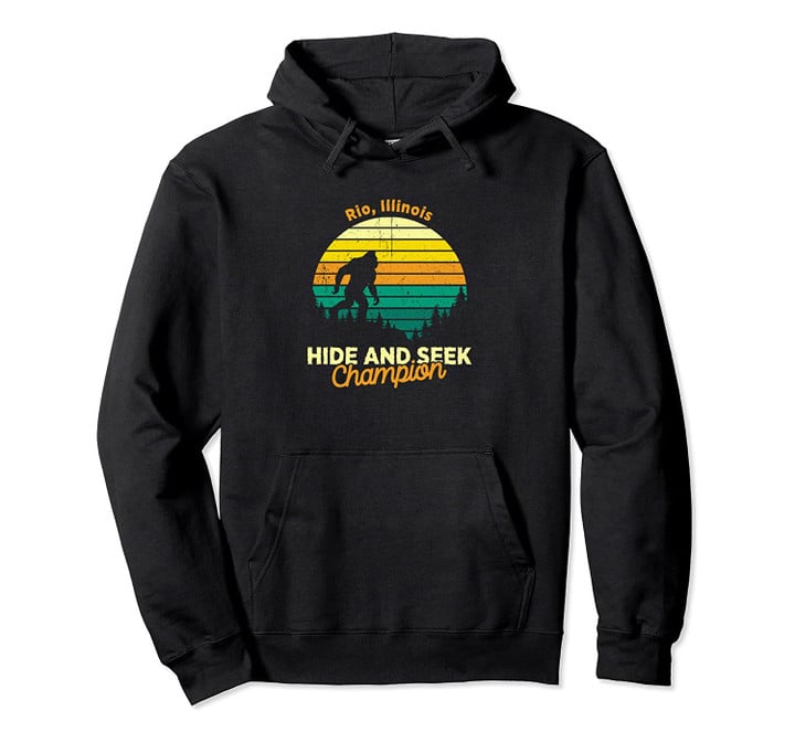 Retro Sasquatch Rio, Illinois Bigfoot State Souvenir Pullover Hoodie, T Shirt, Sweatshirt