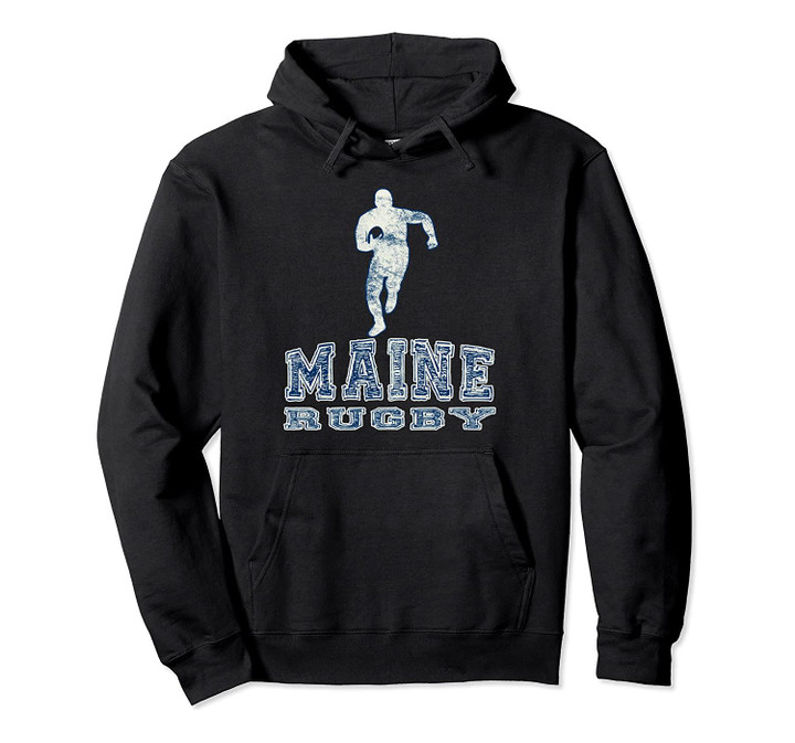 Vintage Maine Rugby with Rugby Player Pullover Hoodie, T Shirt, Sweatshirt
