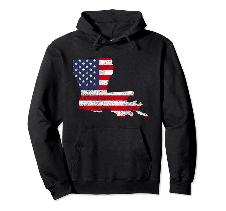 State of Louisiana Outline with US Flag ADD018a Pullover Hoodie, T Shirt, Sweatshirt