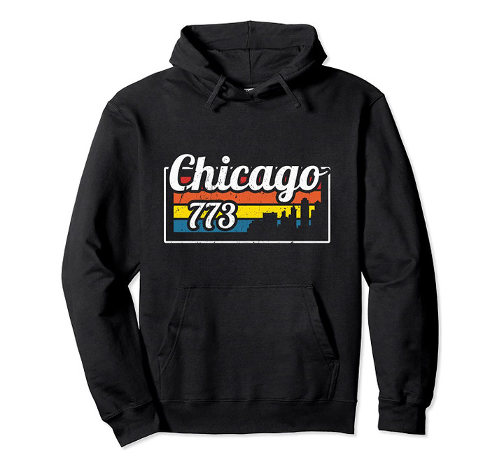 Vintage Chicago City Skyline 773 State Of Illinois Retro Pullover Hoodie, T Shirt, Sweatshirt