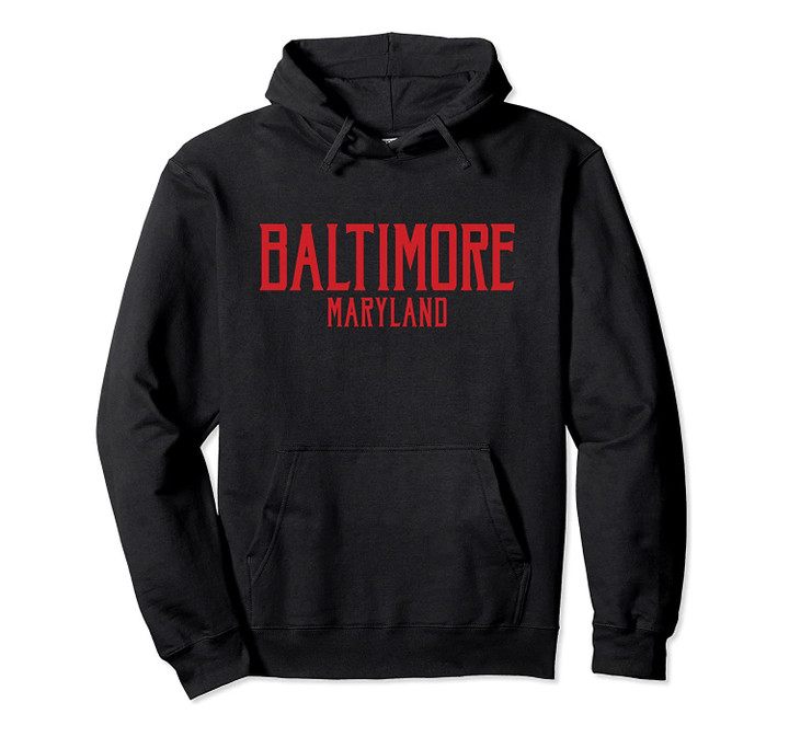 Baltimore Vintage Text Red Print Pullover Hoodie, T Shirt, Sweatshirt