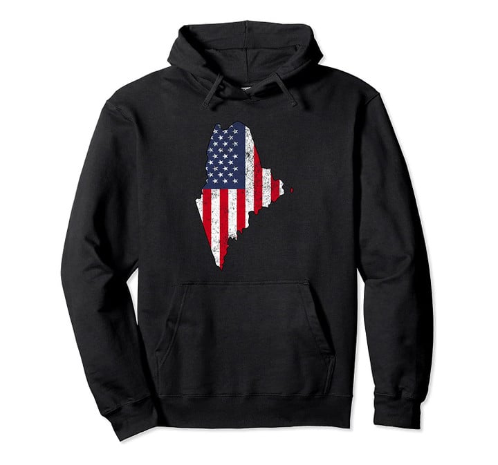 State of Maine Outline with US Flag ADD019a Pullover Hoodie, T Shirt, Sweatshirt