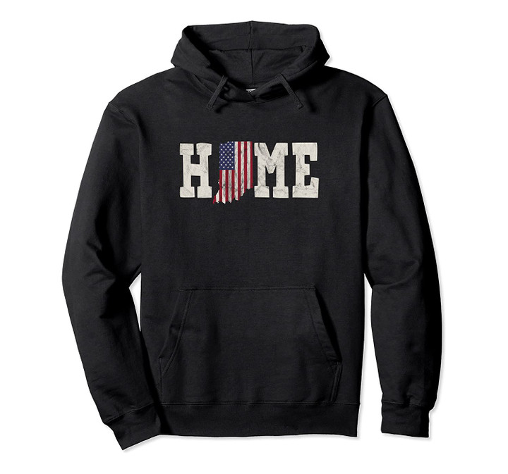 Indiana American Flag Home State Shape Distressed Look Pullover Hoodie, T Shirt, Sweatshirt